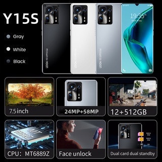 5G Android Smartphone Y15S Dual Sim Card Call Voice Call 7.5 -Inch High -Definition Screen 12GB+512GB Sidik Jari Orang Android Phone