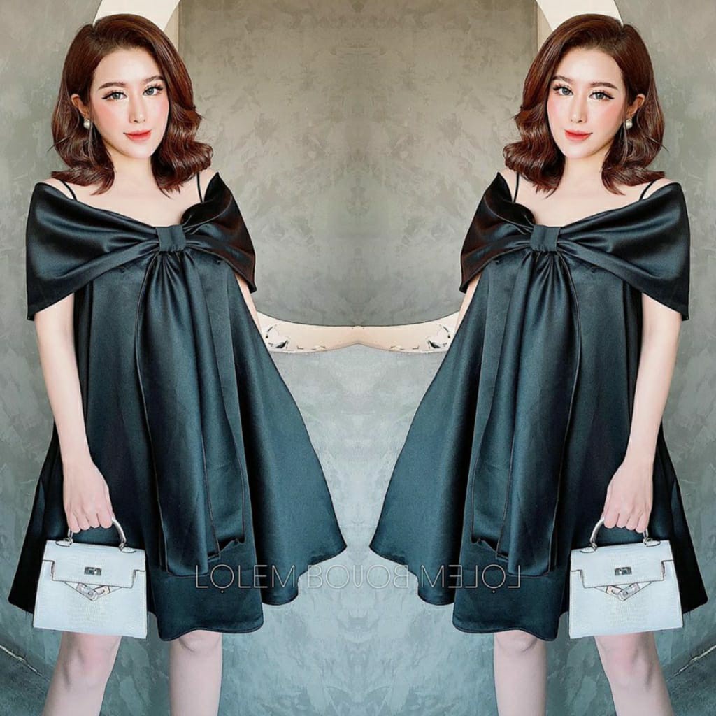 Gaya Wanita Elegan dengan Baju Gaun Pesta Party 5588: Dress Pendek Satin Hitam Pink Merah dengan Pit