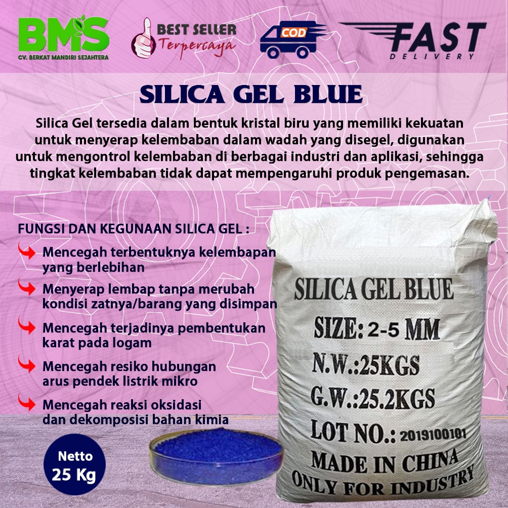 Jual SILICA GEL BLUE Pencegah Dan Pengontrol Kelembapan Kemasan Sak 25 ...