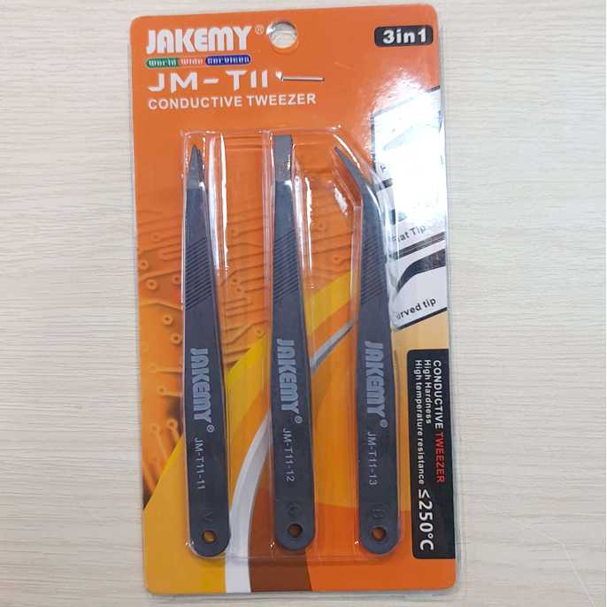 JAKEMY JM-T11 3 in 1 Professional Anti-static Tweezers Kit Repair Tool / Tang Penjepit Set Jakemy High Anti Static Tweezers Suit - JM-T11 / Jakemy High Anti Static Tweezers Suit - JM-T11