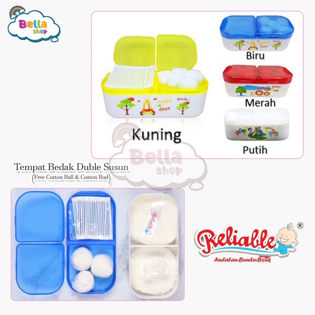 Reliable Tempat Bedak Bayi Double Susun Reliable RTB10400 Free Cotton Ball + Cotton Bud