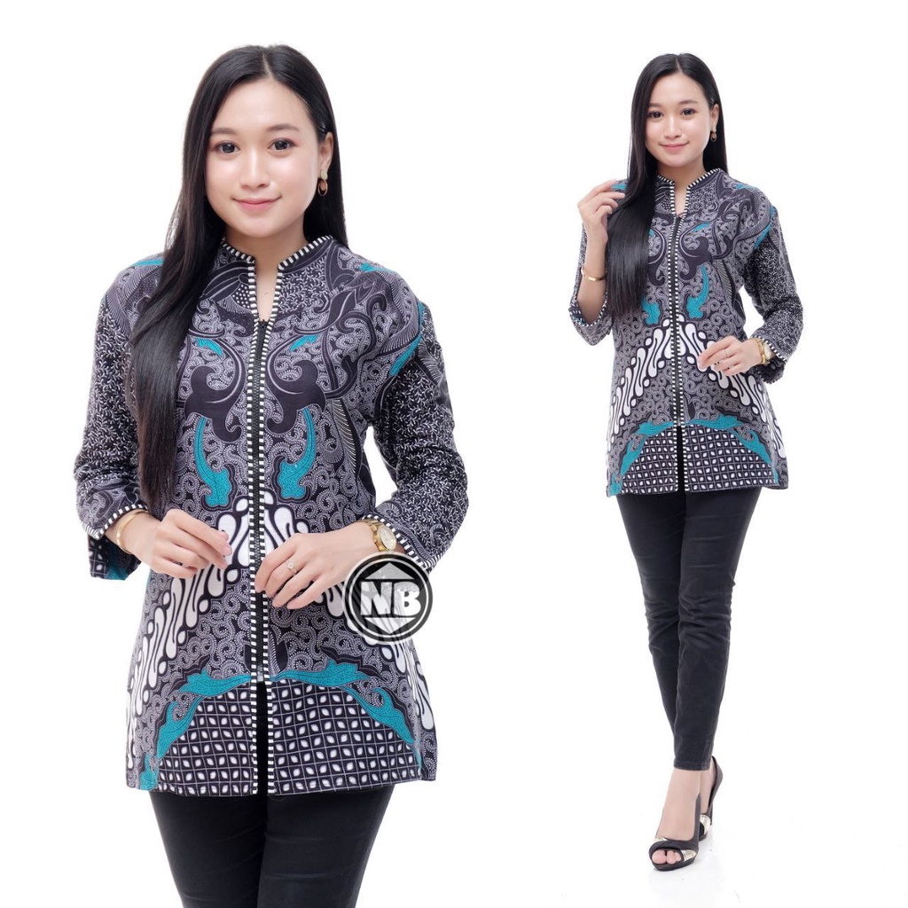 XXL LD 110 BLUS LONCENG LAWASAN MONO COKLAT KOMBI BLOUSE BATIK JUMBO BLUS BATIK BIG SIZE -BATIK PITTO