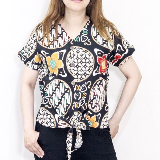 FD35 Baju atasan batik wanita lengan terompet pendek FD35 Baju atasan batik wanita lengan terompet pendek