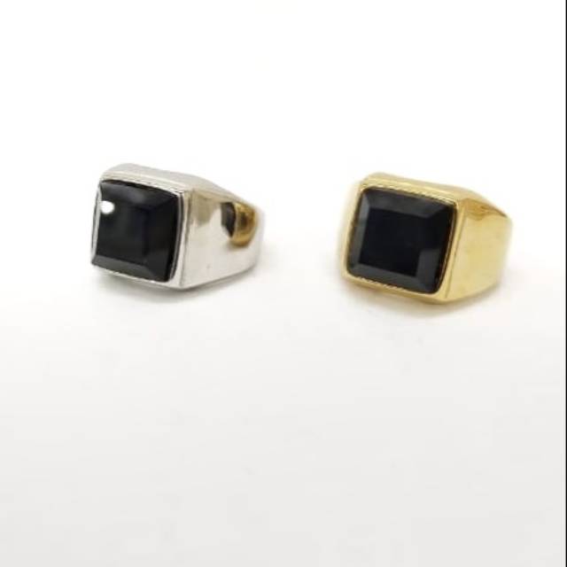 Cincin pria super keren batu Black Onyx stainlessteel