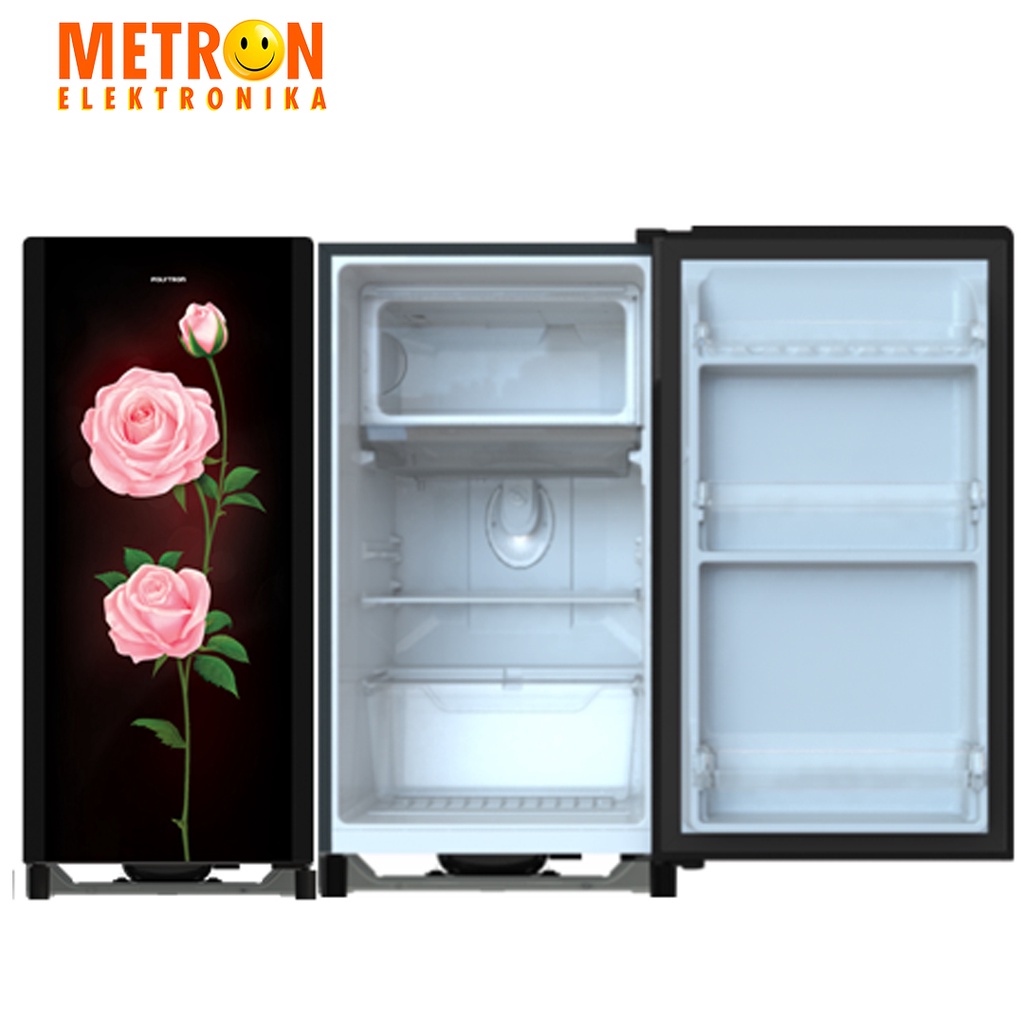 POLYTRON PRA 16 ORX BLACK PINK ROSE KULKAS 1 PINTU 160 LT TEMPERED GLASS / PRA16ORX