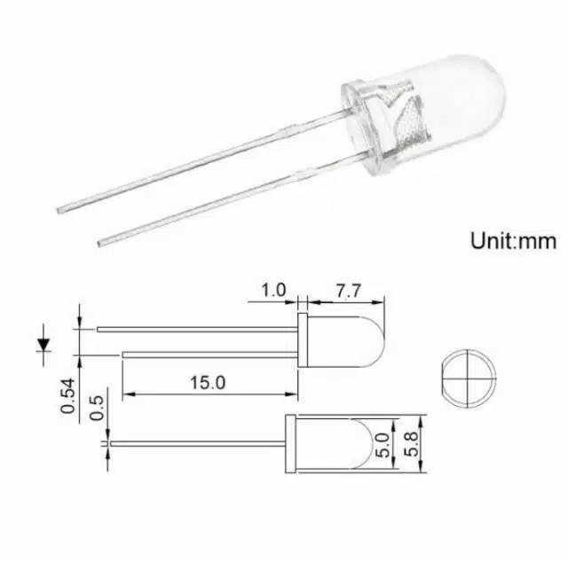 100pcs Lampu LED Clear 5mm Biru