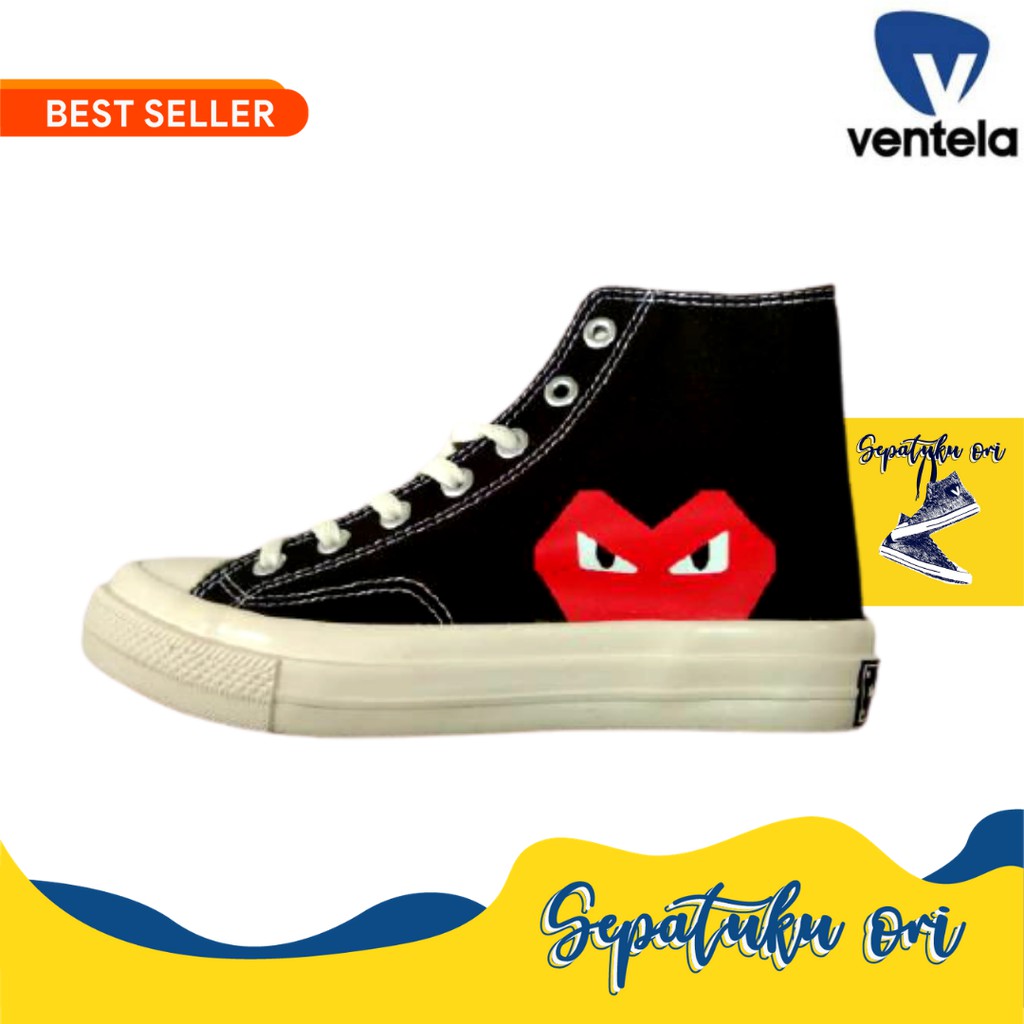 Sepatu Ventela BTS 70s High Play CDG  Black Natural Original
