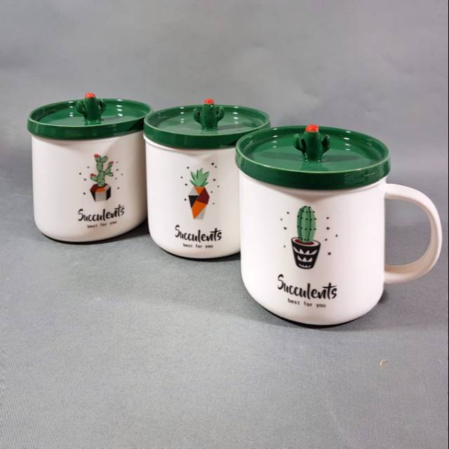 Gelas Kaktus Tutup Keramik