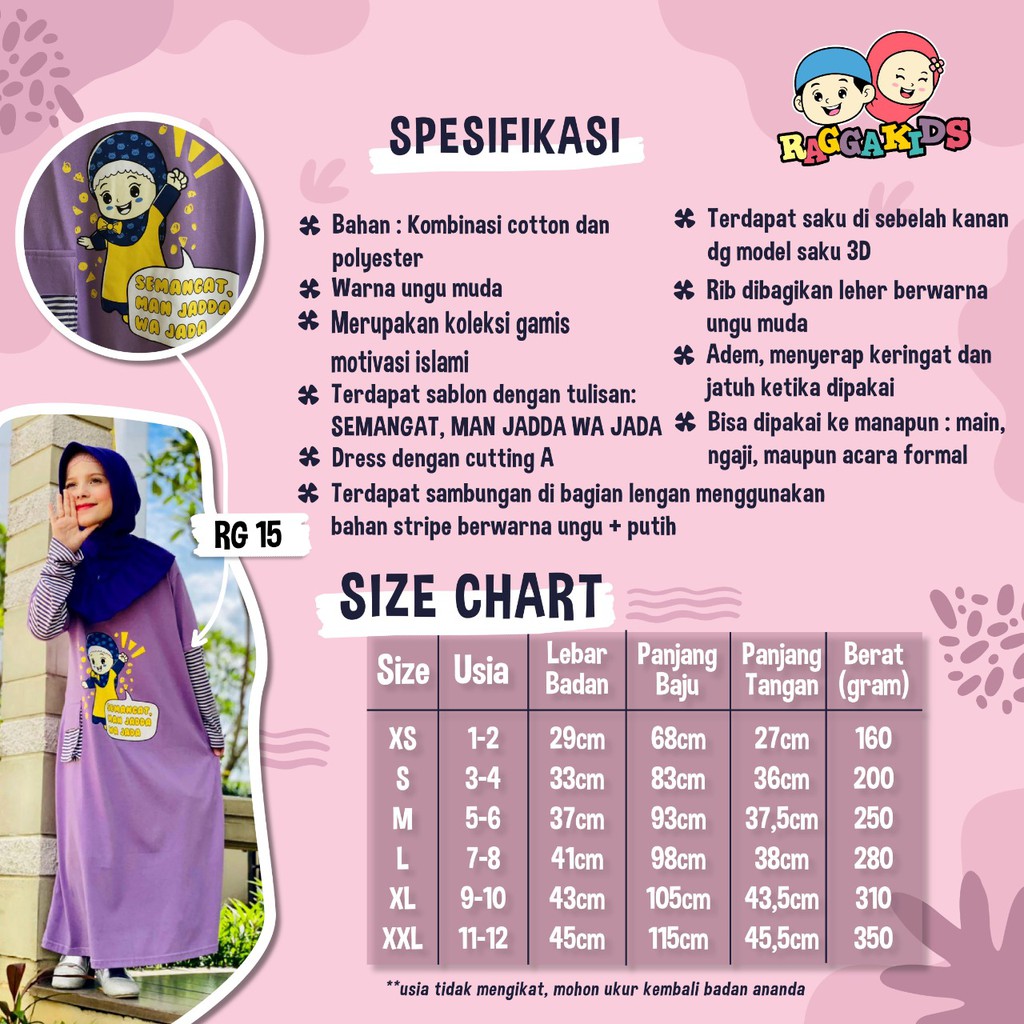 BAJU PAKAIAN GAMIS ANAK REMAJA MUSLIM TERBARU 2020 LUCU BAHAN KAOS BRANDED PREMIUM RAGGAKIDS RG 15