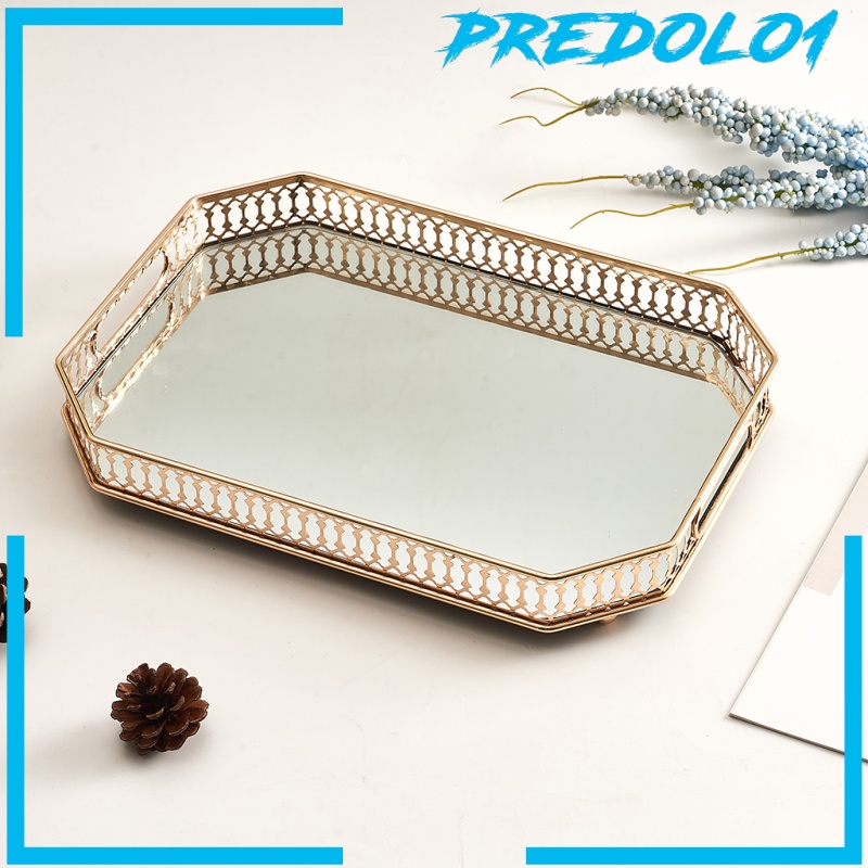 [PREDOLO1] Retro Mirrored Vanity Tray Jewelry Perfume Earring Tray Decor Storage