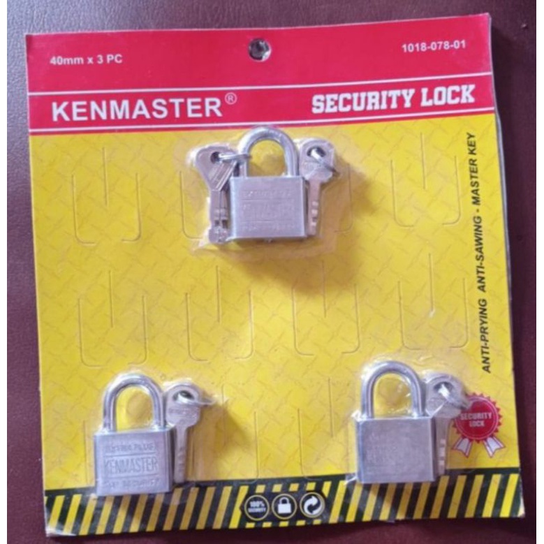 UK.40mm , isi Set 3 . Kenmaster , Gembok , Kunci Gembok , Master Key