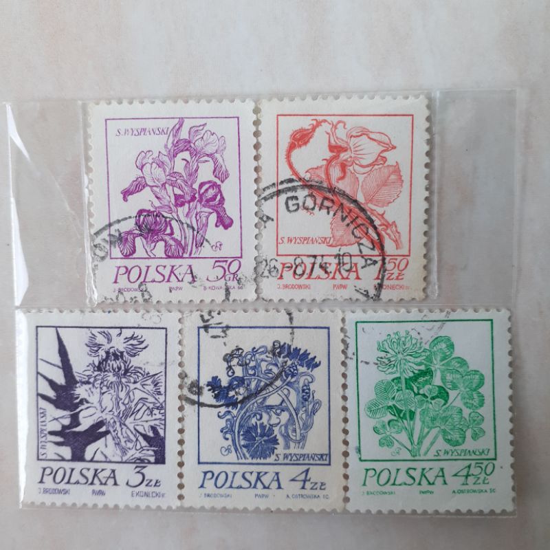 

Perangko Poland/Polandia/Polska Seri Wyspianski's Flower Drawings Tahun 1974 set 5pcs - Perangko Luar Negeri