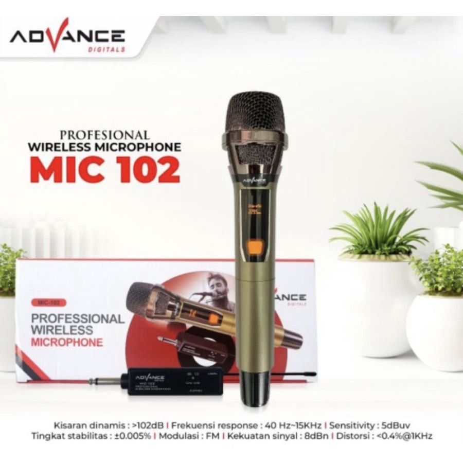 Mic Wireless Mic Karaoke Advance 102 Microphone 102 tanpa kabel