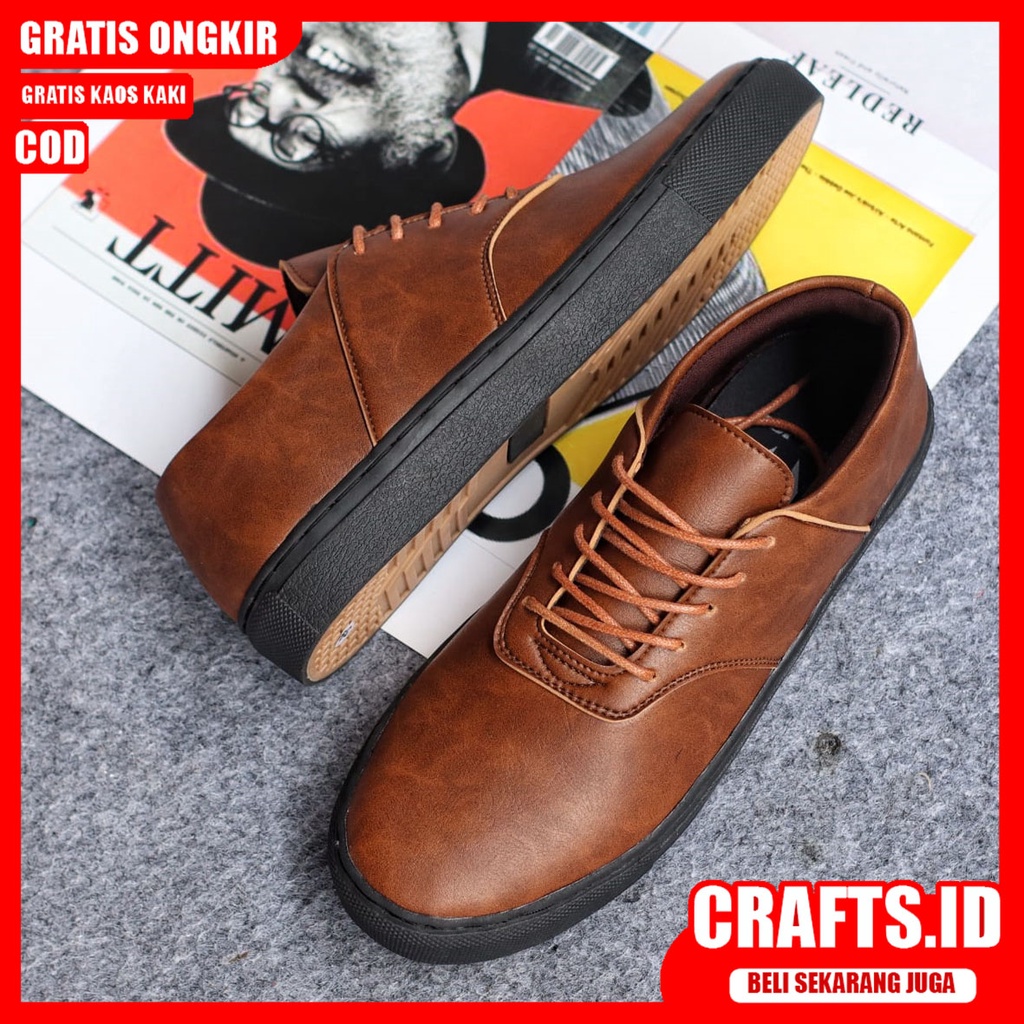 CRAFTS X AUTHEN Sepatu Kasual Pria Kulit Syntetic Sepatu Pria Casual Sepatu Cowok/Cowo Sepatu Kerja Kantor Kondangan Semi Formal Kuliah Keren Termurah