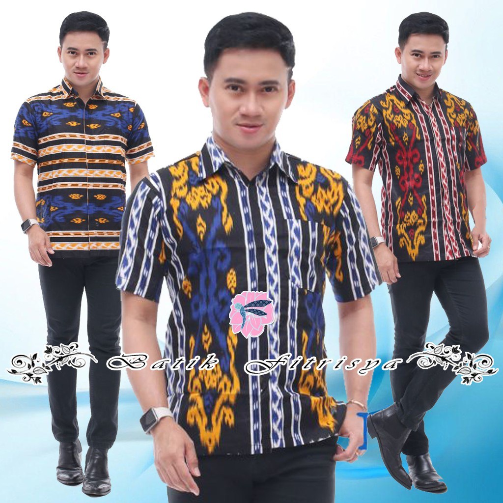 Hem Batik Pria - MOTIF SONGKET TENUN MERAH BIRU BATIK PEKALONGAN JAWA PRIA
