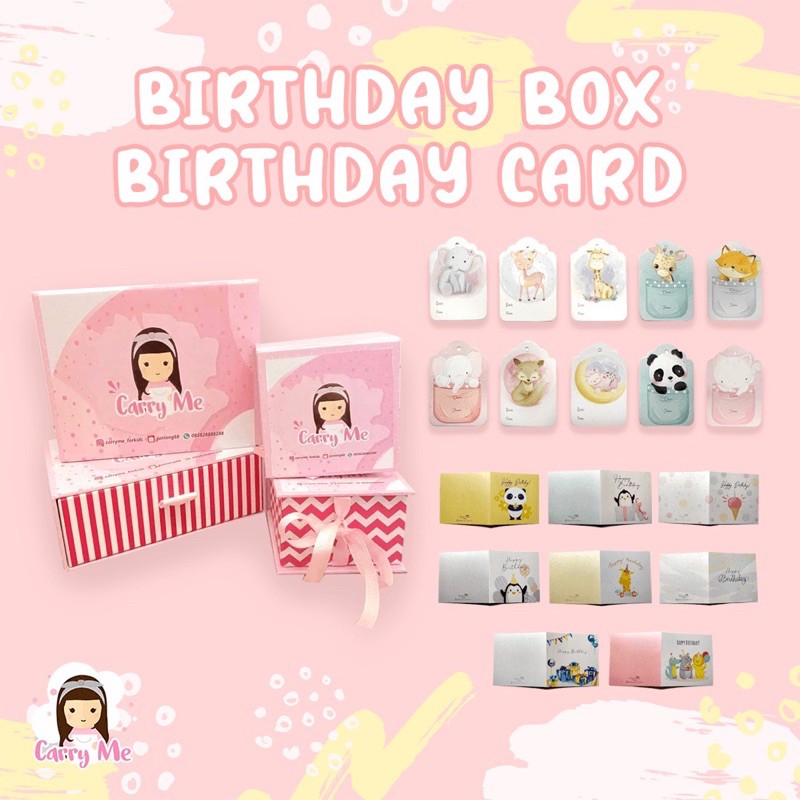 

KARTU UCAPAN LUCU /KOTAK KADO HADIAH ULANG TAHUN 2 UKURAN SMALL DAN BIG EXCLUSIVE DESIGN BY CARRY ME / BOX CARRY ME