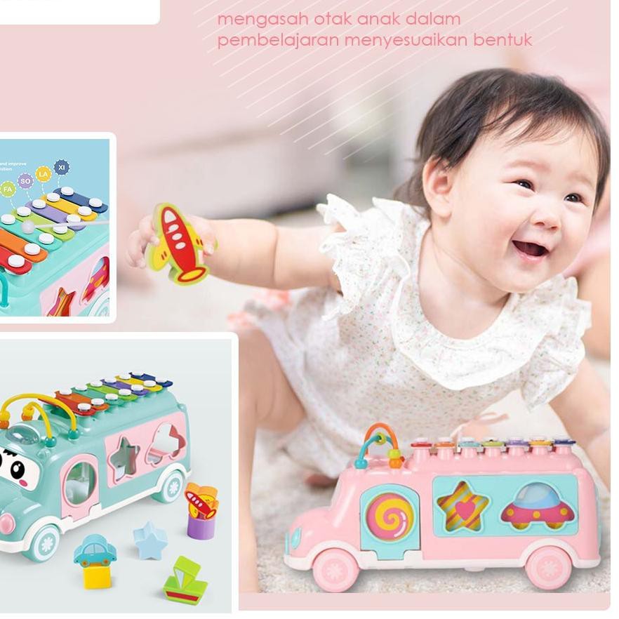NDF【 Edufuntoys - 3in1 BUS XYLOPHONE musik bus /mainan anak edukasi shape sorting / mainan music bus