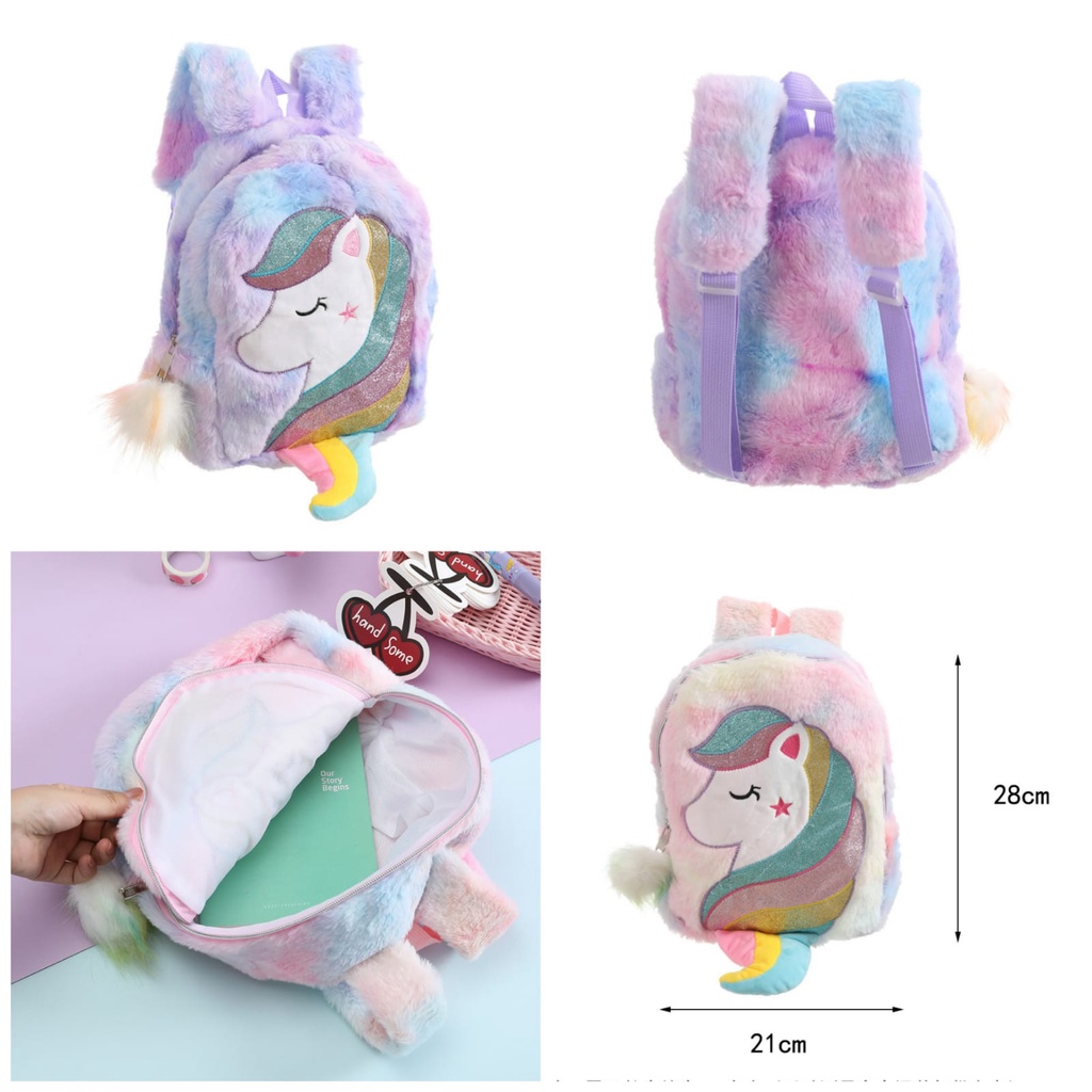 Tas sekolah anak PAUD TK tas ransel unicorn bulu Tas jalan jalan anak SD tas unicorn bulu kado ultah anak perempuan kado ultah unicorn tas anak import Tas Blingberry import tas blingberry grosir