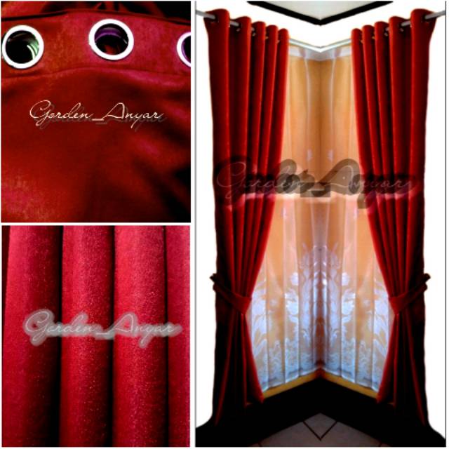  Gorden  tirai jendela  pintu polos warna  maroon Shopee 