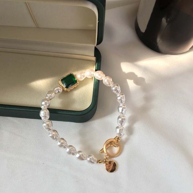 Gelang Mutiara Zircon Warna Hijau Untuk Wanita