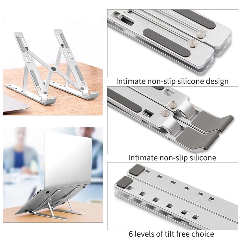 Laptop Stand Dudukan Laptop Aluminium Foldable Adjustable 6 Height - Silver