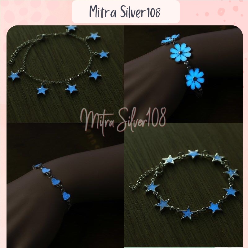 [MS108] GL 43 Gelang Wanita dengan Liontin Bintang Love Bunga Gaya Korea | Glow In The Dark