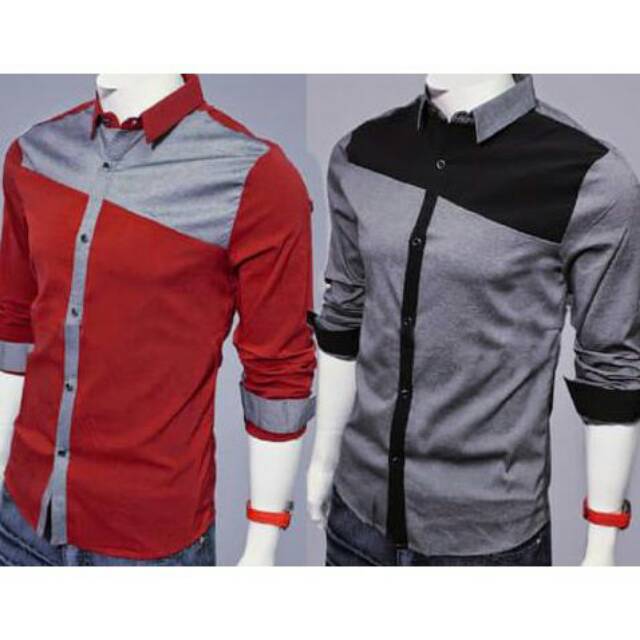 PAKAIAN KEMEJA HEM PRIA LENGAN PANJANG KEMEJA KOREA KEMEJA SLIMFIT KEMEJA KATUN KEMEJA KOMBINASI