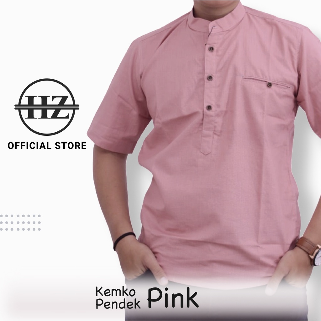 BAJU KOKO KEMKO PRIA DEWASA LENGAN PANJANG PENDEK KATUN - PINK  - HANZAIN OFFICIAL