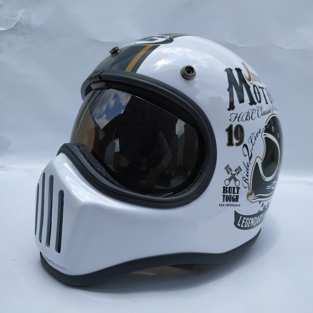 Helm Cakil HBC Just Ride White + Inner Visor ( Fullface / Retro / Klasik / Vespa )