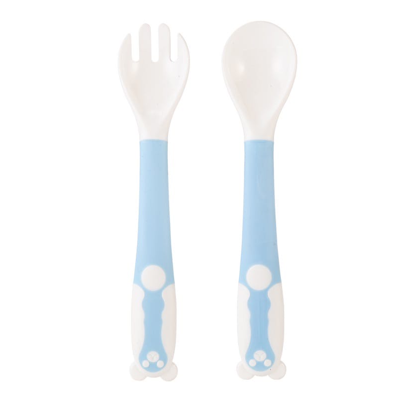 (BC)Sendok Makan Bayi Alat Makan Bayi Set Sendok Garpu Bengkok Bahan Silikon Safety Spoon Baby