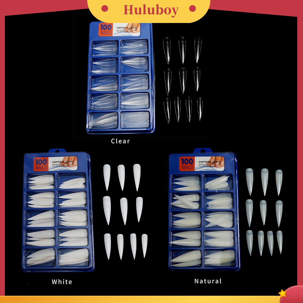 Huluboy Huluboy♡ 100pcs Kuku Palsu Full Cover Bentuk Oval Warna Putih / Transparan