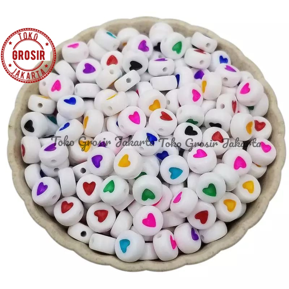 [ 120 pcs ] Mote Manik Love Pipih Warna Cerah Bahan Craft Dan Kerajinan DIY