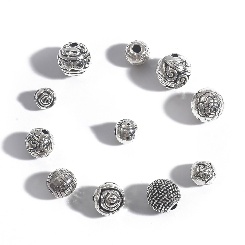 10 / 20 / 30 / 50 Pcs / Lot Gulungan Manik-Manik Aperture Campuran Diameter 1mm Bahan Alloy Silver Antik Untuk Membuat Gelang Kalung