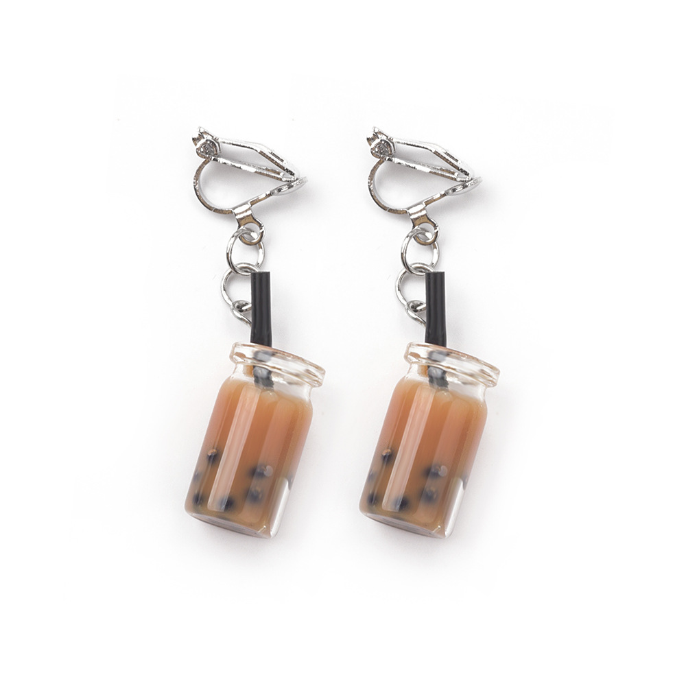 Anting Klip on Tanpa Tindik Bahan Resin Bentuk Milk Tea Untuk Wanita