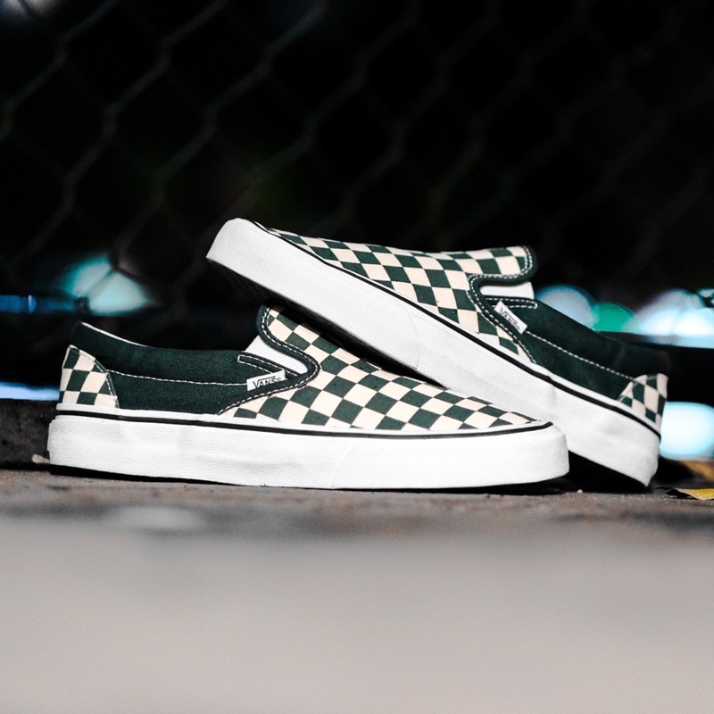 [SALE] VANS SLIP-ON CHECKERBOARD BISTRO GREEN/WHITE CLASSIC ORIGINAL 100%