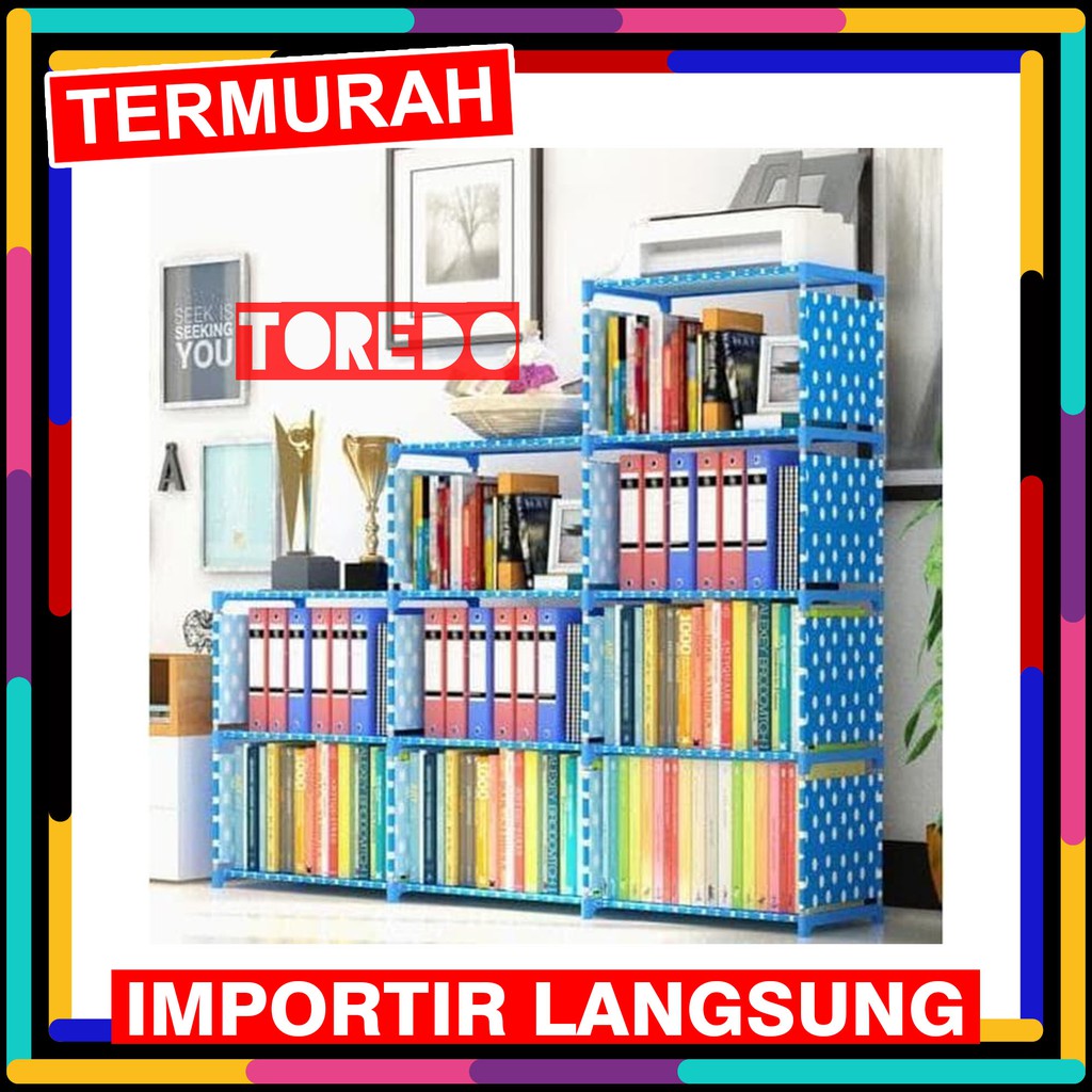 Rak Buku 3 Sisi 9 Ruang / Susun Serbaguna Lemari Sepatu Buku Portable