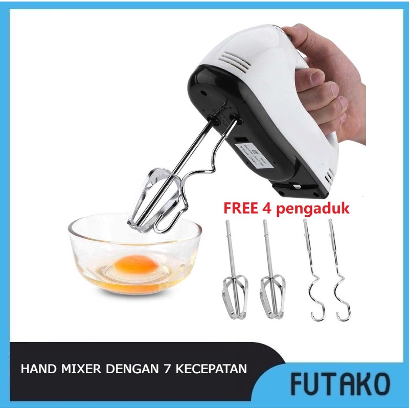 FUTAKO Super Hand Mixer, Pengaduk 7 Kecepatan Otomatis Free 4 Buah Alat Pengocok / Mixer