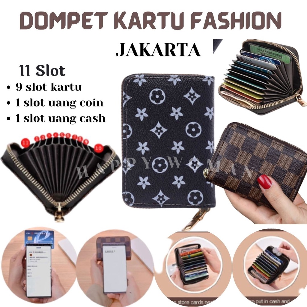 Dompet Kartu Fashion Korea Mini Import Kotak Kotak Bunga Dompet Resleting Simple Termurah