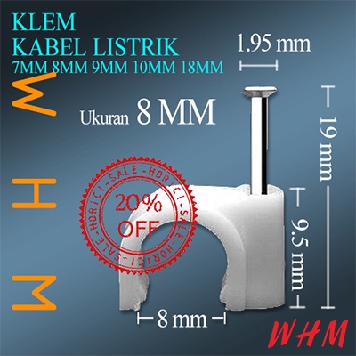 KLEM KABEL LISTRIK PLASTIK WARNA PUTIH + PAKU BETON ANTI KARAT UKURAN 7mm 8mm 9mm 10mm 18mm / 50PCS