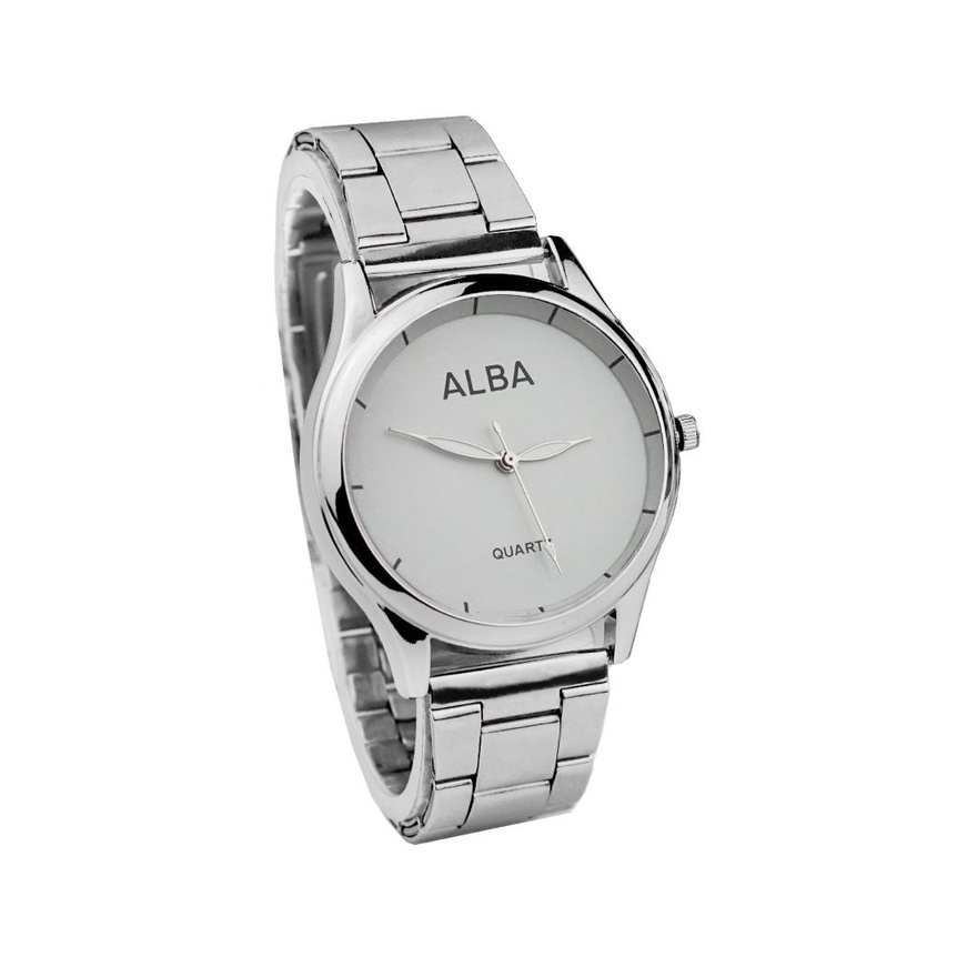 WBS ✅COD JAM TANGAN COUPLE ALBA RANTAI GROSIR IMPORT PRIA WANITA PASANGAN MURAH PREMIUM AL013-PRIA SILVER PUTIH