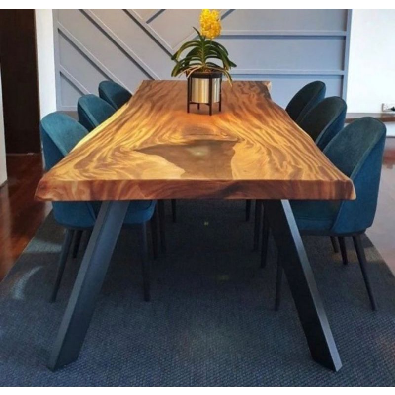 Meja makan meja kerja kayu  trembesi utuh tanpa sambungan
