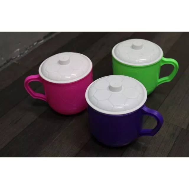 Mug plastik bola jumbo gelas gagang tutup lucu murah