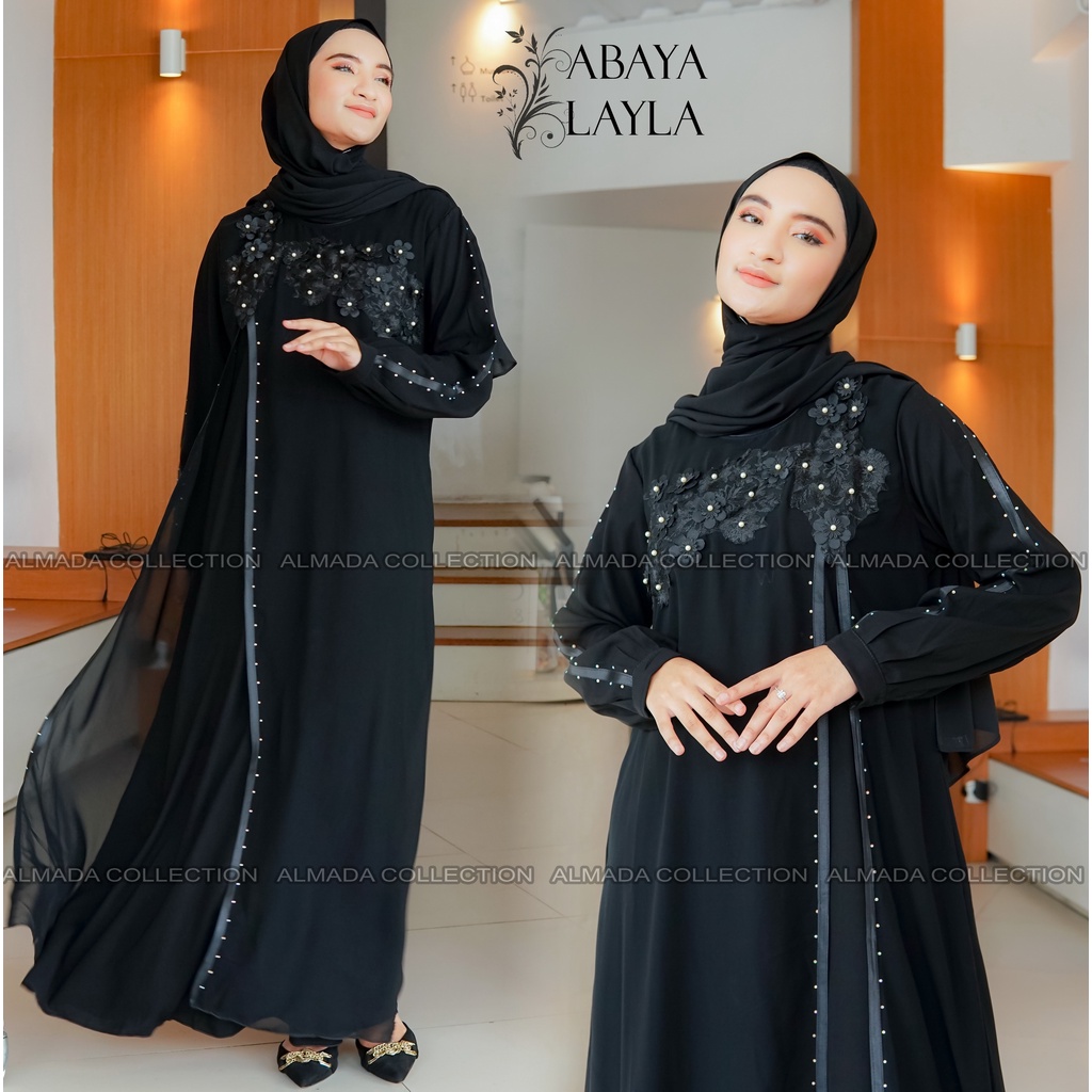 ABAYA GAMIS HITAM LAYLA (Laila) ALMADA COLLECTION ORIGINAL