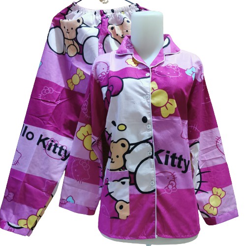 LFF - Piyama PP Dewasa Baju Tidur motif Kartun Fit to XL-BIG KITTY KOTAK