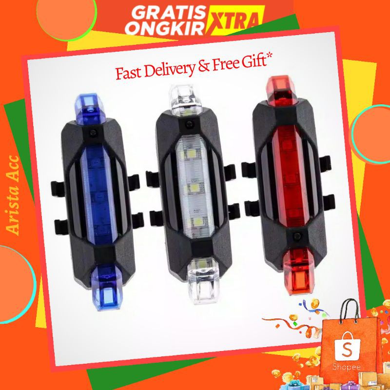 【HOT】Lampu Belakang Sepeda LED USB Rechargeable Anti Air