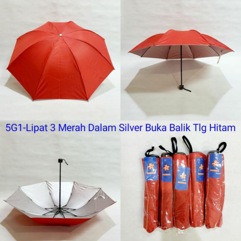 PAYUNG LIPAT 3 POLOS DALAM WARNA KUNING SILVER SAKURA 5G