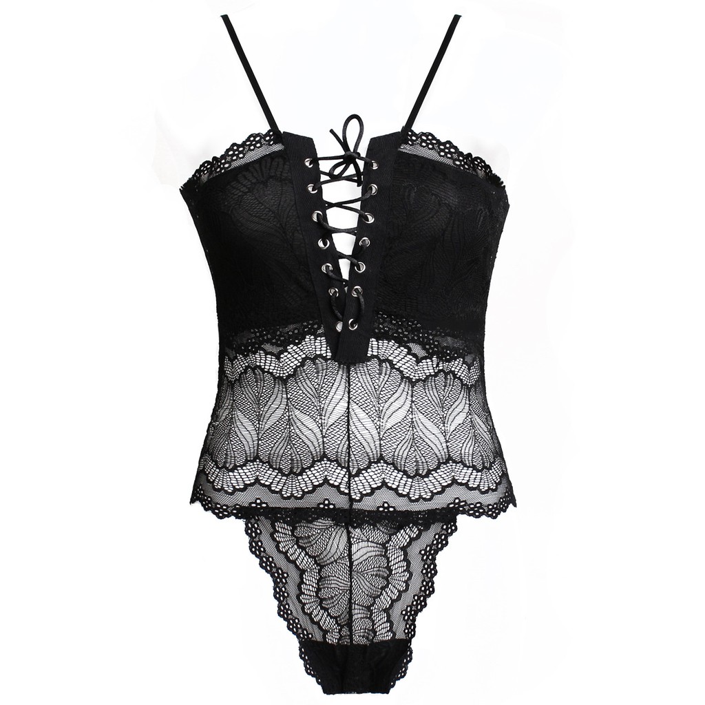 Lingerie Wanita Renda CupTerbuka Selangkangan Strappy Bodysuit B316