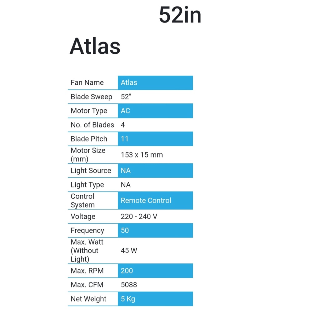 MT. EDMA 52in ATLAS Kipas Angin Gantung - Plafon (White,Black)