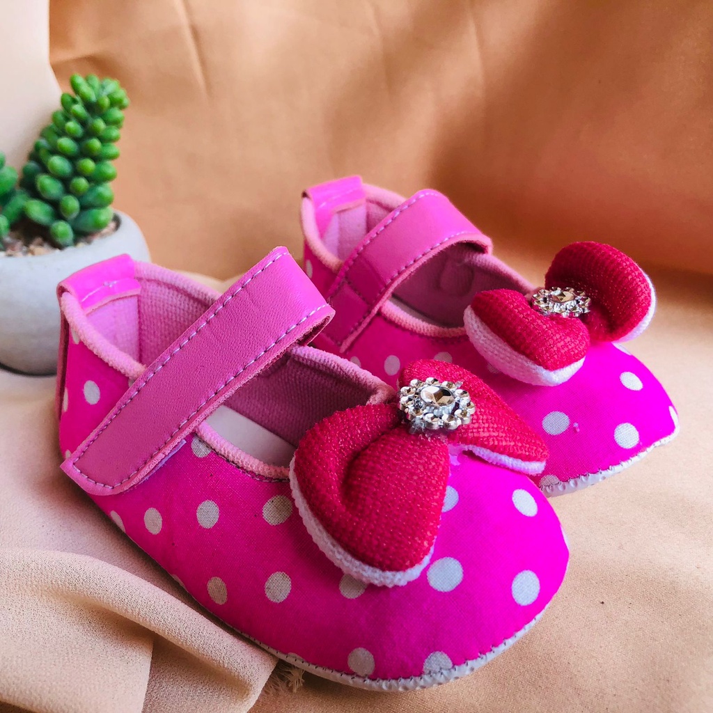 Sepatu PRE TALI SLIP Prewalker Bayi Perempuan Umur 0 Bulan - 18 Bulan Model Perekat Velkro Pita Baby Girl Lucu Murah PRE POLKA NDOL