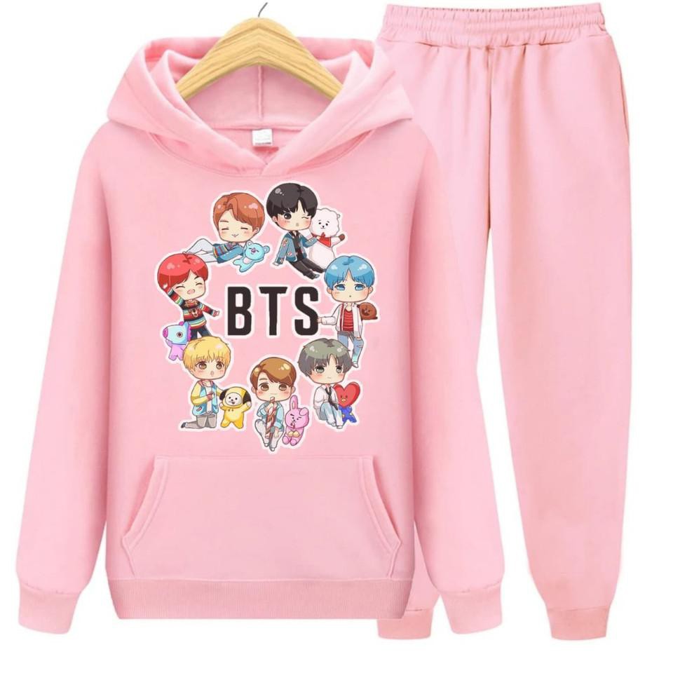 Barang Pilihan.. SETELAN HOODIE ANAK PEREMPUAN BTS21 TERLARIS/BAJU TIDUR ANAK PEREMPUAN BTS TERLARIS